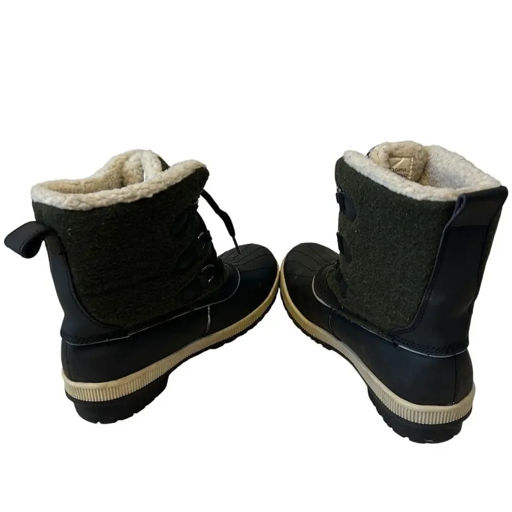 Khombu Women's Telluride Duck Boots Faux Fur Sz 7.5M Black/Green Leather Rain